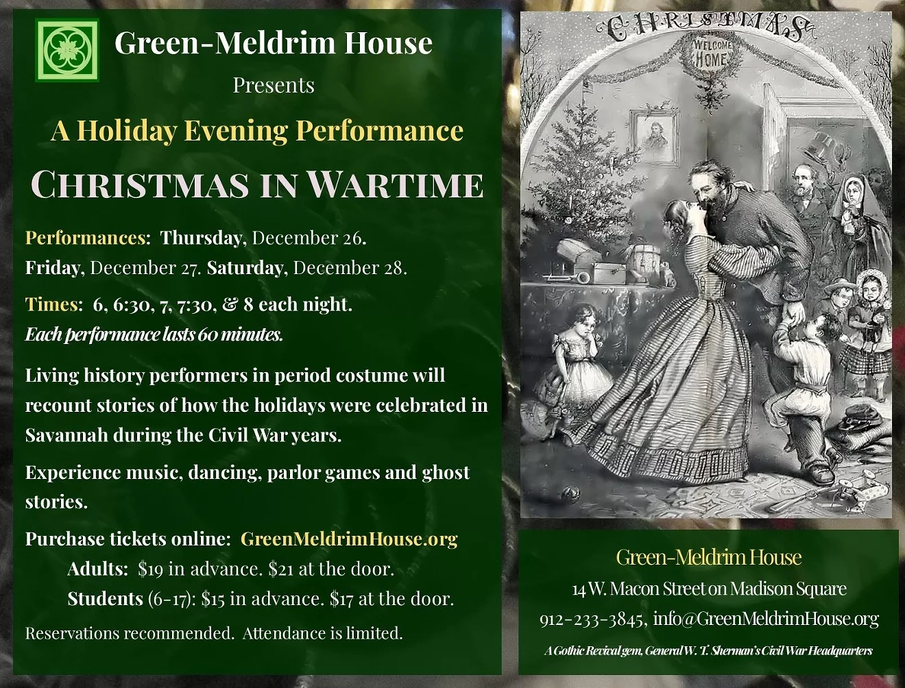 Christmas in Wartime - Holiday Evening Program at Green-Meldrim House