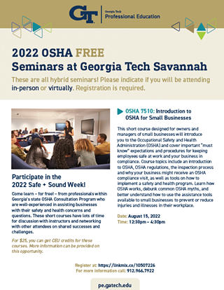Image: Georgia Tech Savannah: OSHA Infectious Disease Training for Long Term Care Healthcare Workers