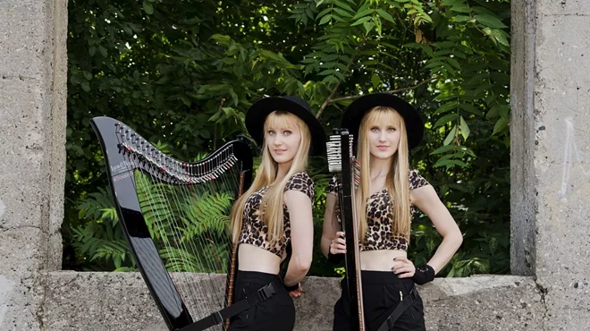 Image: Two sisters, two harps, and a funeral home